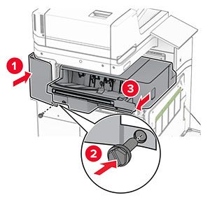 The left rear cover is closed, and then secured with a screw.