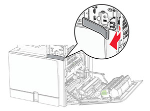 The lower port cover is removed.