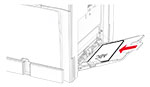 The letterhead is loaded faceup with the header toward the left side of the multipurpose feeder.