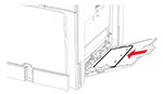 The prepunched paper is loaded faceup with the holes to the front of the multipurpose feeder.