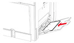 The prepunched paper is loaded faceup with the holes to the rear of the multipurpose feeder.