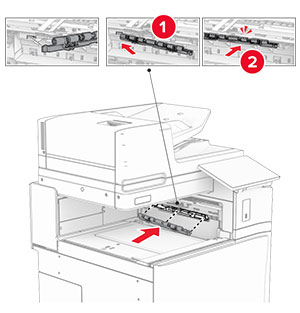 The feed roller is aligned, and then inserted into the printer.