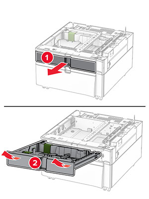 The tray insert is pulled out from the tray base with a slightly upward motion.