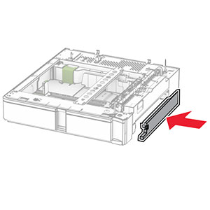 The tray side cover is inserted under the optional 550-sheet tray.
