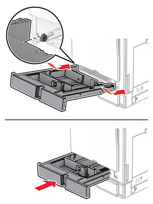 Tray insert is inserted into the tray base with a slightly downward motion.
