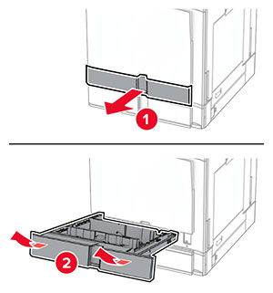 Tray insert is pulled out from the tray base with a slightly upward motion.