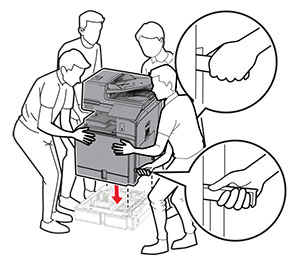Printer is aligned, and then lowered into the optional tray.