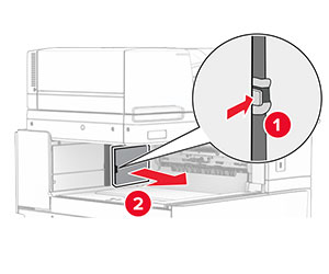 The paper transport connector cover is removed from the printer.