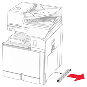 The cover under the right side of the printer is removed.