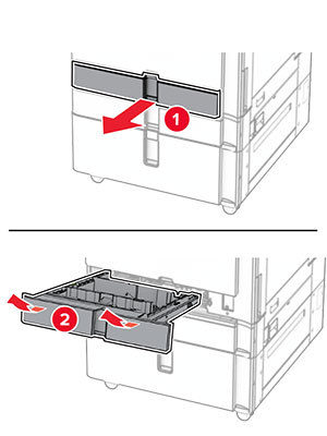 The tray insert is pulled out from the tray base with a slightly upward motion.