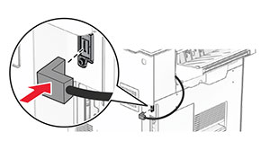  The staple finisher cable is connected to the printer.