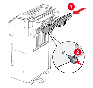 The bin is attached to the staple, hole punch finisher, and then secured with screws.