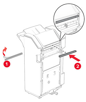 The foam tape is peeled, and then attached to the staple, hole punch finisher.