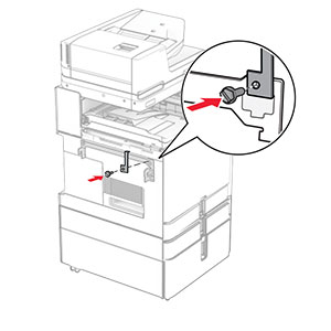The metal bracket is attached to the printer, and then secured with a screw.