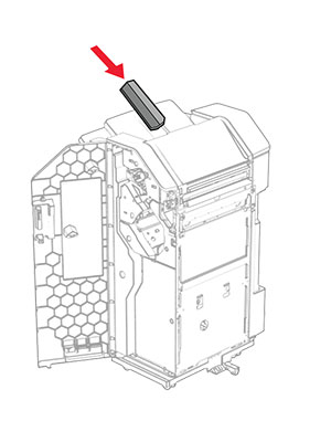 The bin extender is placed on the staple, hole punch finisher bin.
