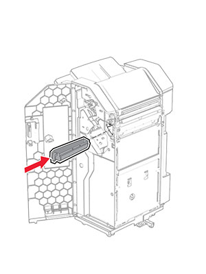 The finisher door is opened, and then the hole punch box is inserted into the finisher.
