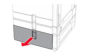 Using the front handle, the tandem tray is pulled out.