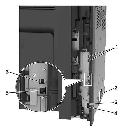 Printer base rear ports