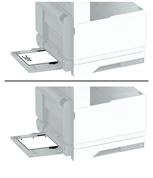 Correct way of loading letterhead with pre-punched holes is shown.