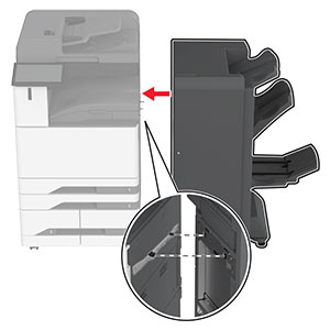 Il fascicolatore per opuscoli viene allineato e quindi fissato alla stampante.