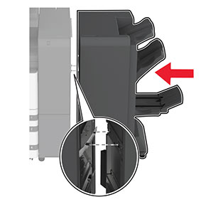 Il fascicolatore per opuscoli viene allineato e fissato al fascicolatore per piegatura tripla/a fisarmonica