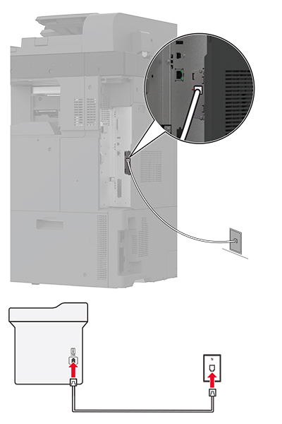 Una stampante è collegata direttamente a una presa a muro.