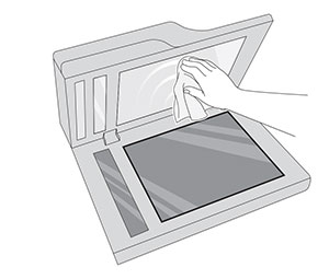 Il pannello di vetro dello scanner nella parte inferiore del coperchio dello scanner viene pulito.