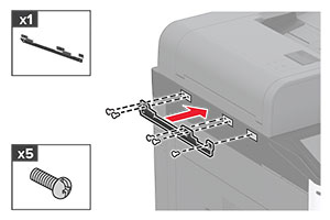 Monteringsbeslaget justeres i forhold til printeren og fastgøres derefter med skruerne.