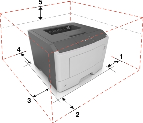 The illustration shows the printer clearances.