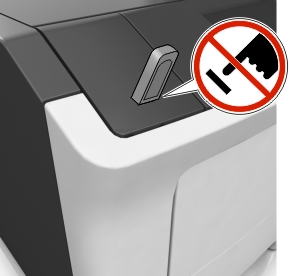 The illustration shows the flash drive being inserted in the printer usb port.