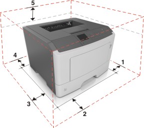 The recommended spaces around the printer