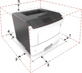 The recommended spaces around the printer