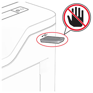 Ikona za zabranu dodirivanja se nalazi pored fleš uređaja koji je povezan na prednji USB port.