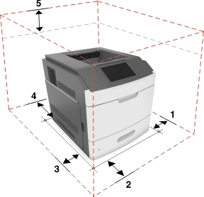 The recommended spaces around the printer