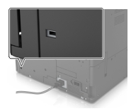 A nyomtató hátoldala a biztonsági zárral