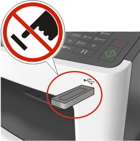 A warning not to touch the memory device that is inserted in the USB port