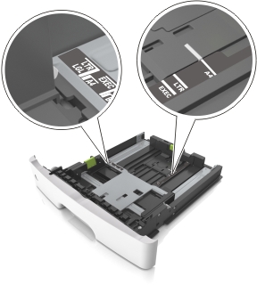 Paper size indicators inside the tray