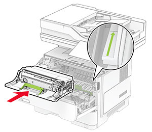 The imaging unit is inserted into the printer.