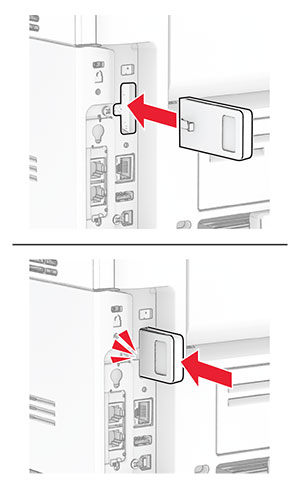 The wireless print server is inserted into its slot.