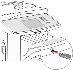 picture showing how to insert a flash drive into the printer usb port