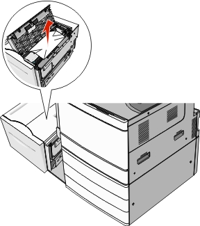 The illustration shows the jammed paper inside the HCF top cover being removed.