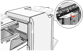 The illustration shows the jammed paper inside door H being removed.