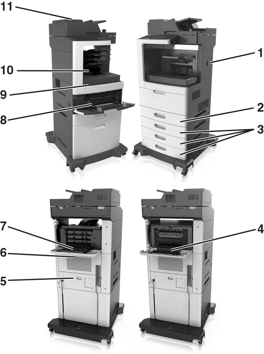 Możliwe obszary zacięcia papieru w drukarce