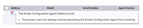 A screenshot of the printer enrollment failure.