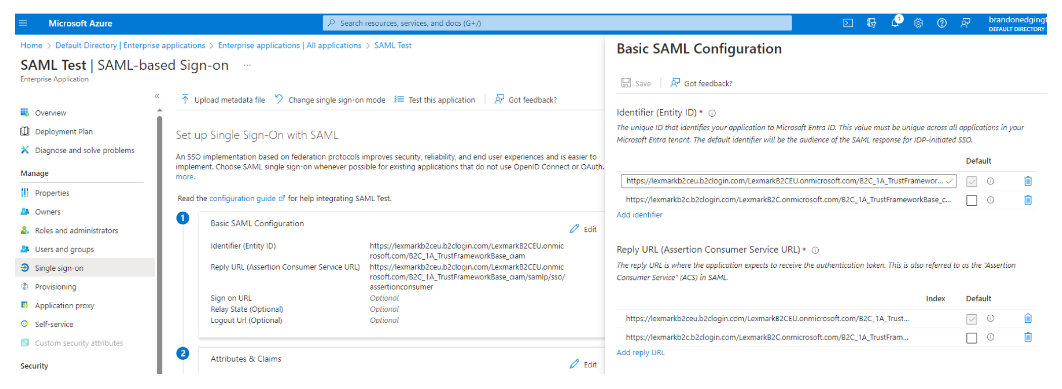 A screenshot showing the save option on the Basic SAML Configuration window.