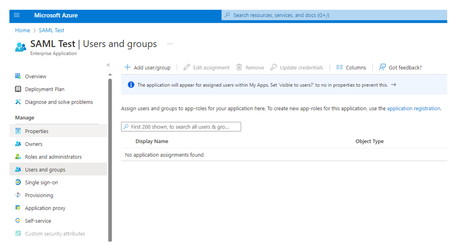 A screenshot showing the Users and groups page.
