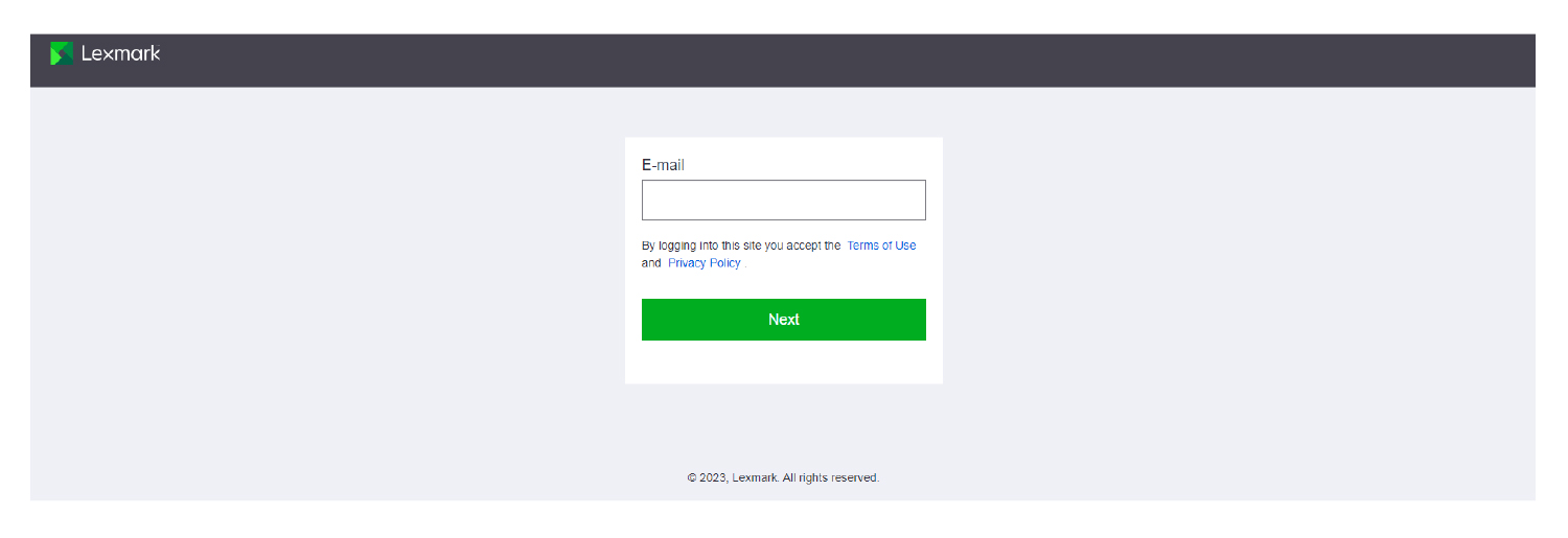 A screenshot showing the Lexmark Cloud Services portal login page.