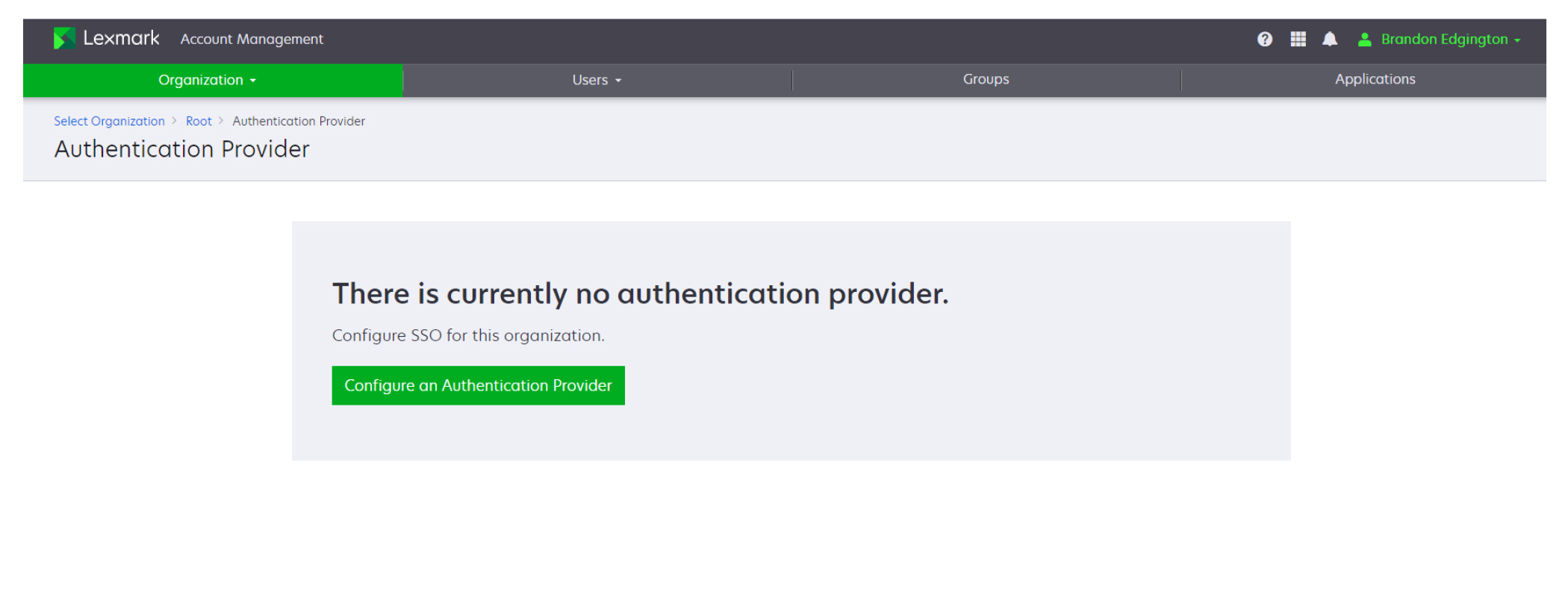A screenshot showing the Configure on Authentication Provider button.