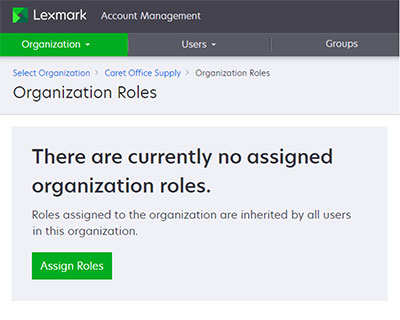 A screenshot showing Organization Roles page.
