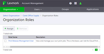 A screenshot showing Organization Roles page with existing roles.